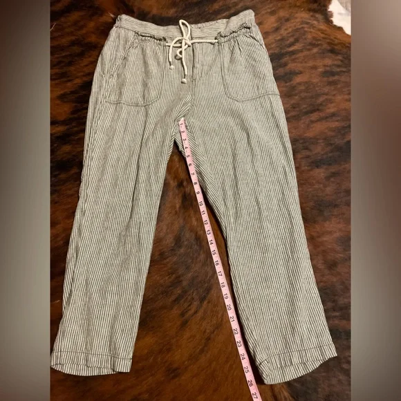 Anthropologie Seashore Linen Blend Pants Green/White - Picture 9 of 9